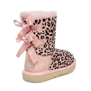 UGG Toddler Exotic Pink Leopard Print Cheetah Bailey Bow Boots size 6